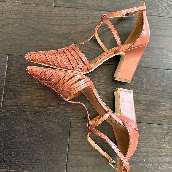 Franco Sarto Saira Ankle Strap Heels Leather Brown Size 7.5 M T-Strap Sandals - Picture 3 of 5